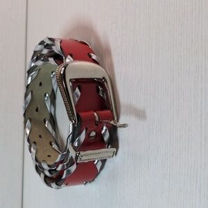 Genuine bonded leather belt made is USA size M-L red with silver embelishment
